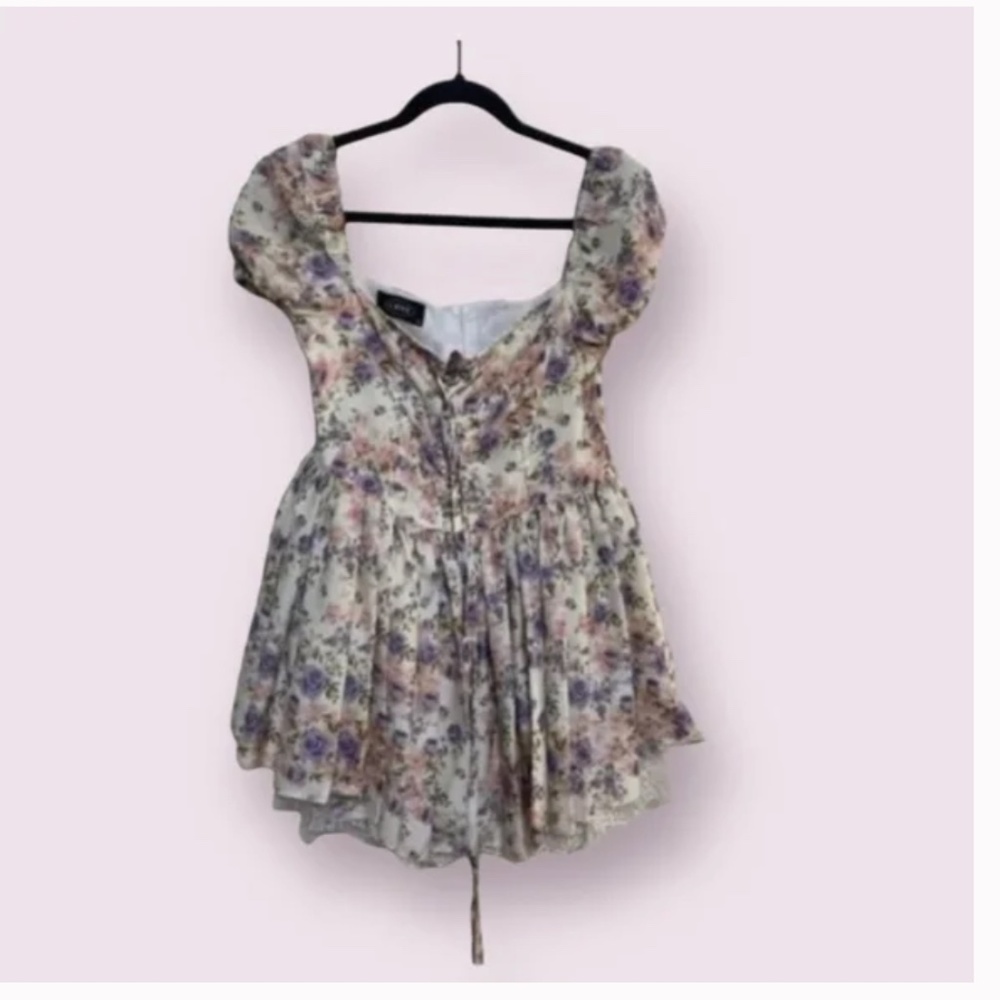 Corset Sweetheart Floral Tie Flower Peasant Elegant Chic Glam Classy Mini Dress - Picture 7 of 7